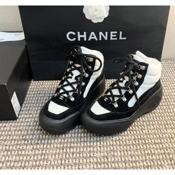 Chanel Coco Neige Wool and Suede Snow Sneakers 5cm G45337 White/Black 2024 (KL-241017116)