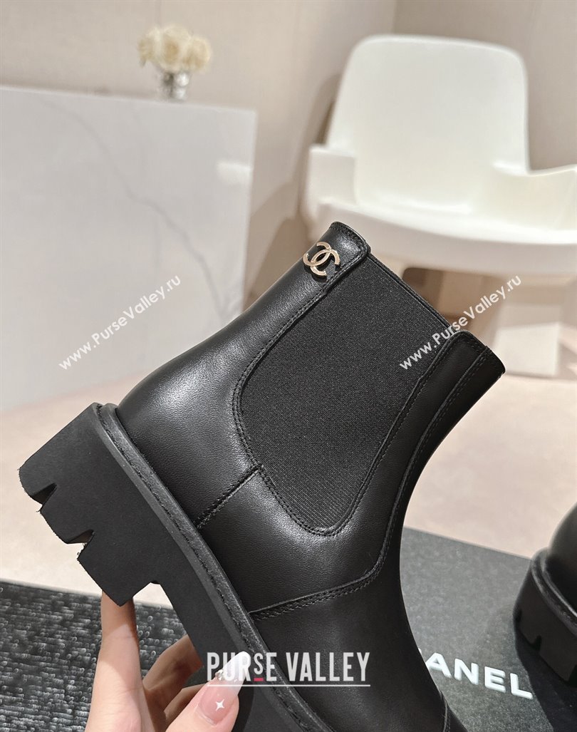 Chanel Calfskin Elastic Ankle Boots Black 2024 CH101621 (MD-241016077)