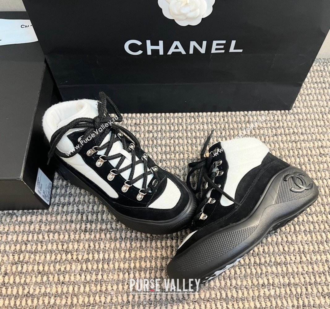 Chanel Coco Neige Wool and Suede Snow Sneakers 5cm G45337 White/Black 2024 (KL-241017116)