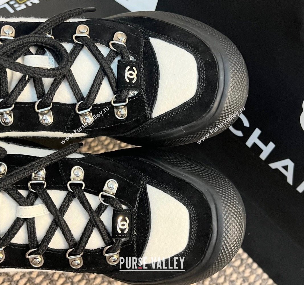 Chanel Coco Neige Wool and Suede Snow Sneakers 5cm G45337 White/Black 2024 (KL-241017116)