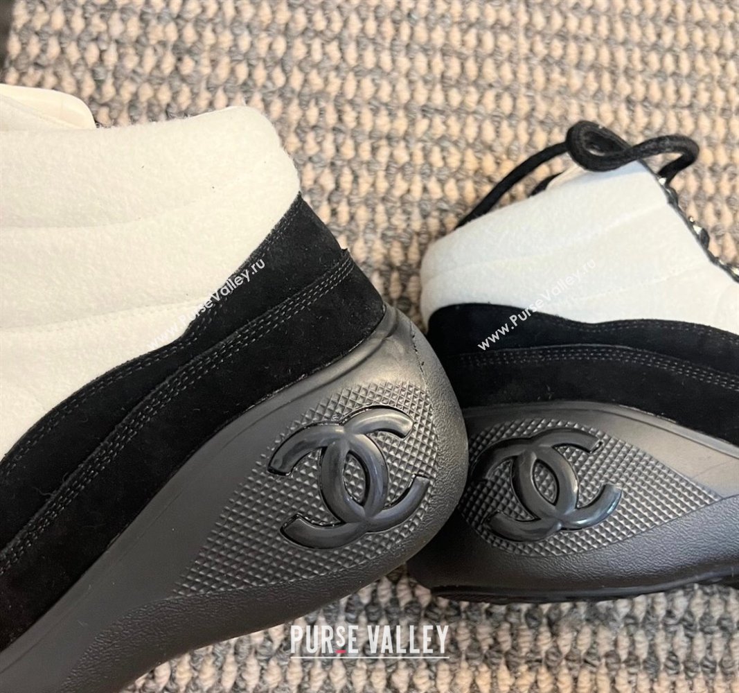 Chanel Coco Neige Wool and Suede Snow Sneakers 5cm G45337 White/Black 2024 (KL-241017116)