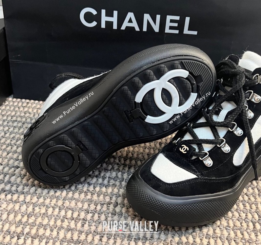 Chanel Coco Neige Wool and Suede Snow Sneakers 5cm G45337 White/Black 2024 (KL-241017116)