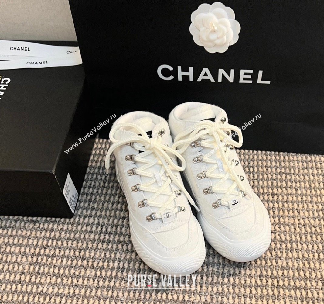 Chanel Coco Neige Wool and Suede Snow Sneakers 5cm G45337 White2 2024 (KL-241017117)