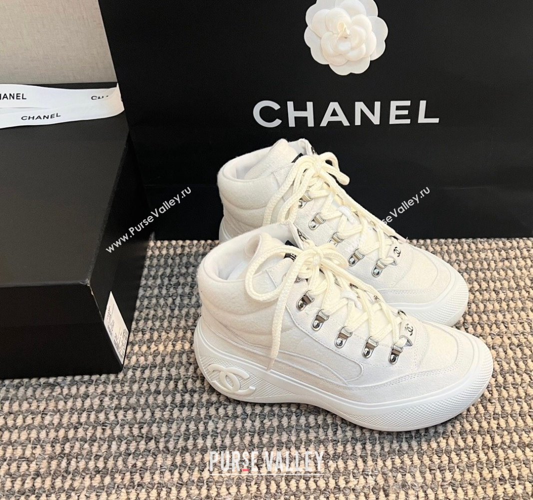 Chanel Coco Neige Wool and Suede Snow Sneakers 5cm G45337 White2 2024 (KL-241017117)