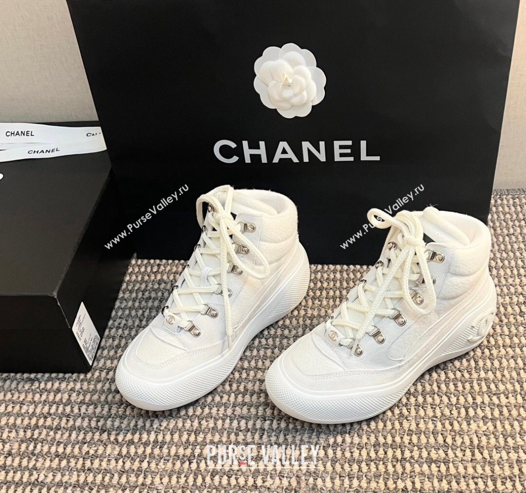 Chanel Coco Neige Wool and Suede Snow Sneakers 5cm G45337 White2 2024 (KL-241017117)