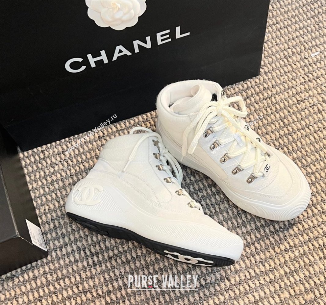 Chanel Coco Neige Wool and Suede Snow Sneakers 5cm G45337 White2 2024 (KL-241017117)