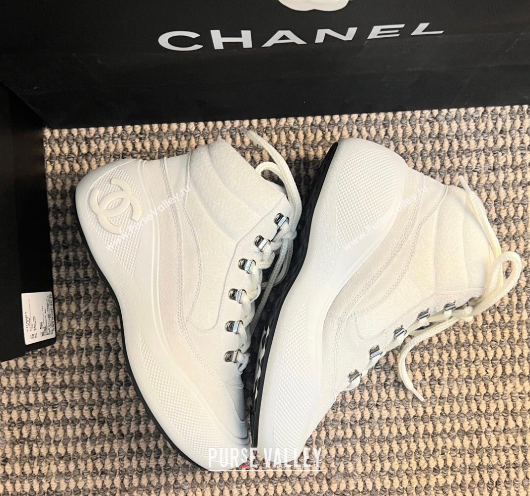 Chanel Coco Neige Wool and Suede Snow Sneakers 5cm G45337 White2 2024 (KL-241017117)