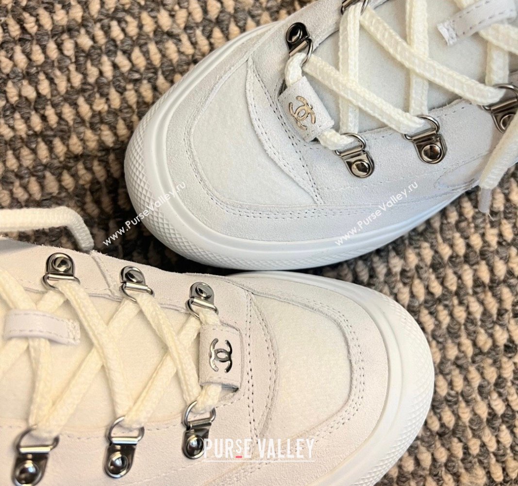 Chanel Coco Neige Wool and Suede Snow Sneakers 5cm G45337 White2 2024 (KL-241017117)