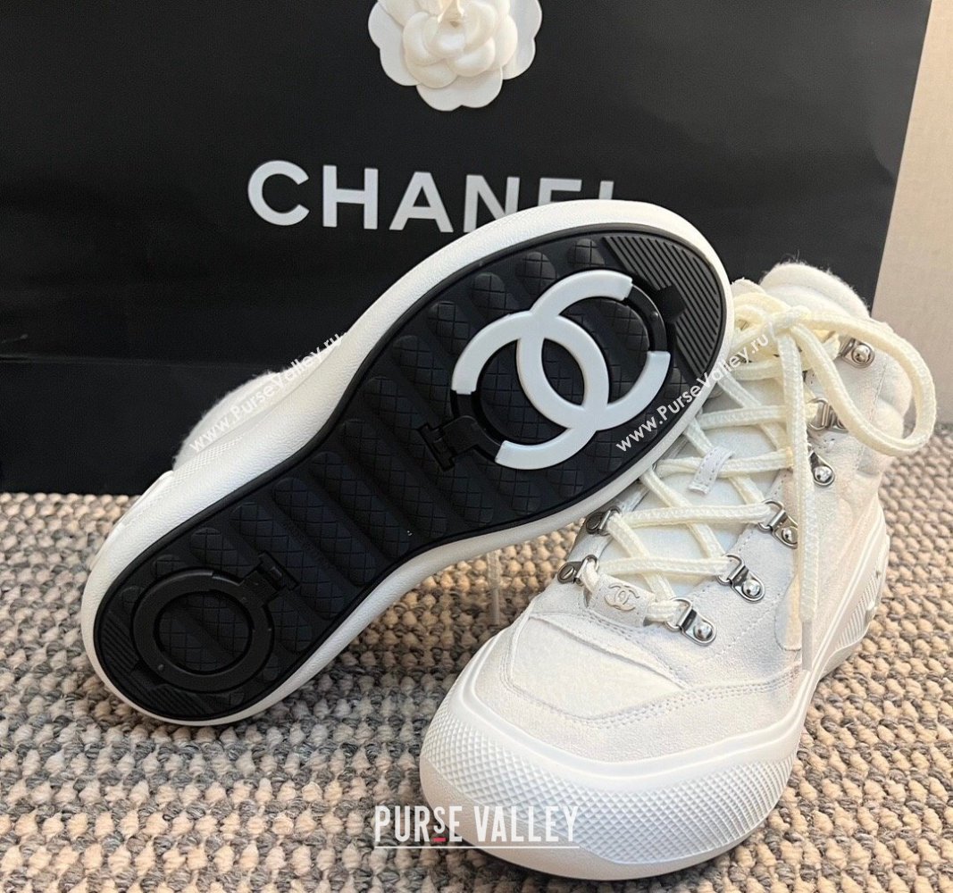 Chanel Coco Neige Wool and Suede Snow Sneakers 5cm G45337 White2 2024 (KL-241017117)