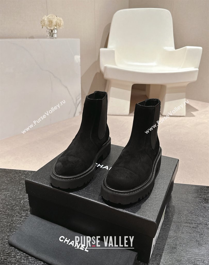 Chanel Suede Elastic Ankle Boots Black 2024 CH101621 (MD-241016078)