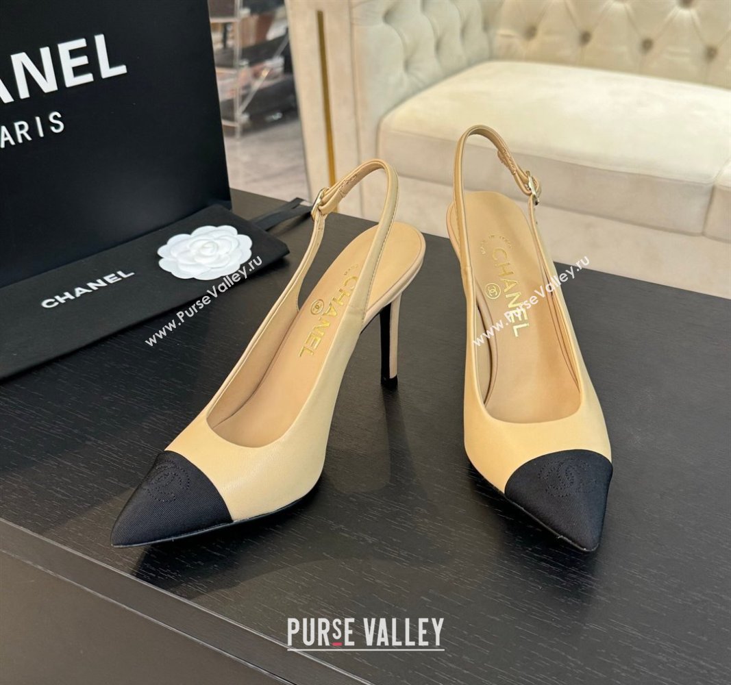 Chanel Calfskin Grosgrain Pointed Slingback Pumps Beige 2024 CH101719 (KL-241017118)