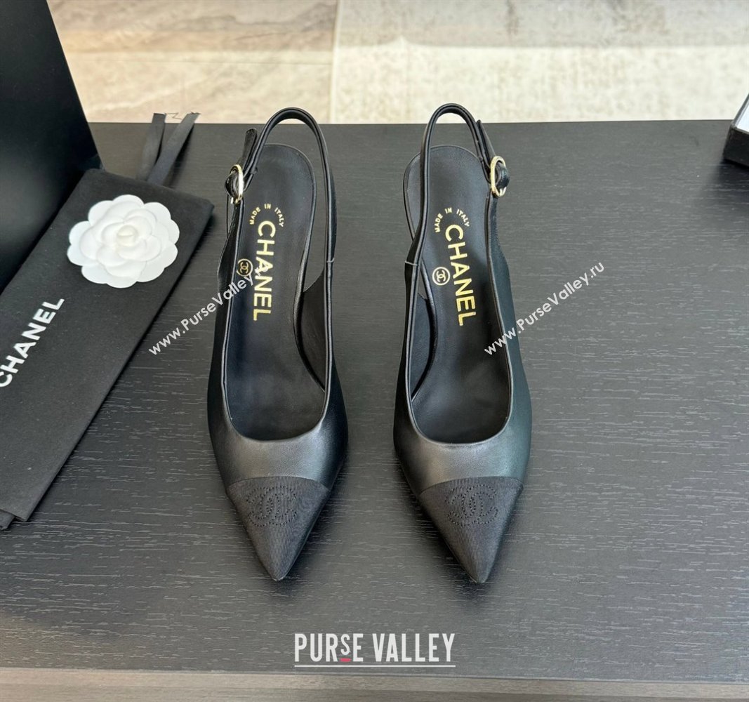 Chanel Calfskin Grosgrain Pointed Slingback Pumps Black 2024 CH101719 (KL-241017120)