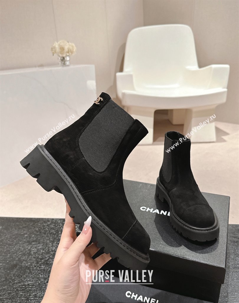 Chanel Suede Elastic Ankle Boots Black 2024 CH101621 (MD-241016078)