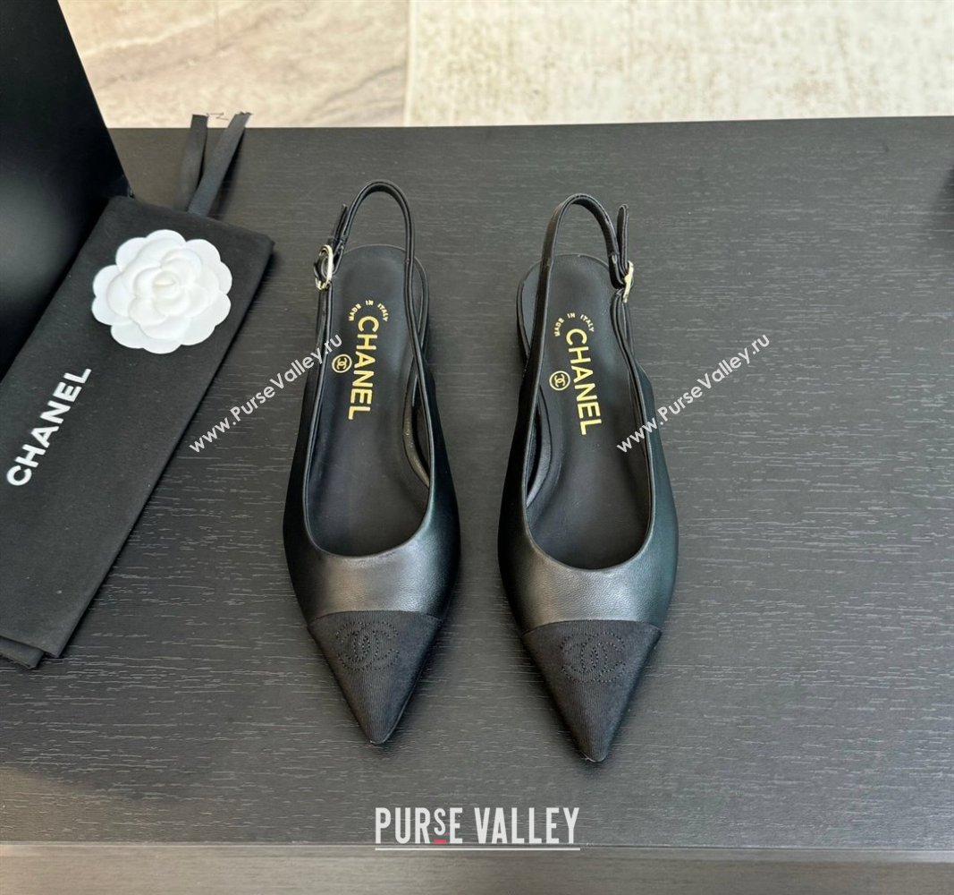 Chanel Calfskin Grosgrain Pointed Slingback Flats Black 2024 CH101719 (KL-241017121)