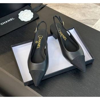 Chanel Calfskin Grosgrain Pointed Slingback Flats Black 2024 CH101719 (KL-241017121)