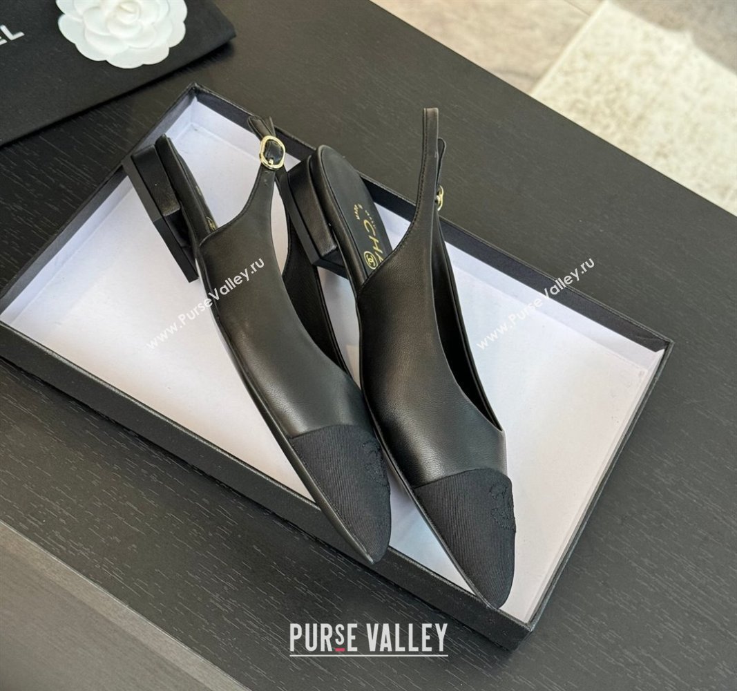 Chanel Calfskin Grosgrain Pointed Slingback Flats Black 2024 CH101719 (KL-241017121)