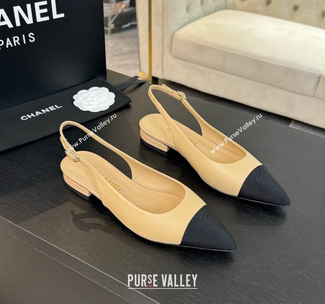 Chanel Calfskin Grosgrain Pointed Slingback Flats Beige 2024 CH101719 (KL-241017122)