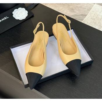 Chanel Calfskin Grosgrain Pointed Slingback Flats Beige 2024 CH101719 (KL-241017122)