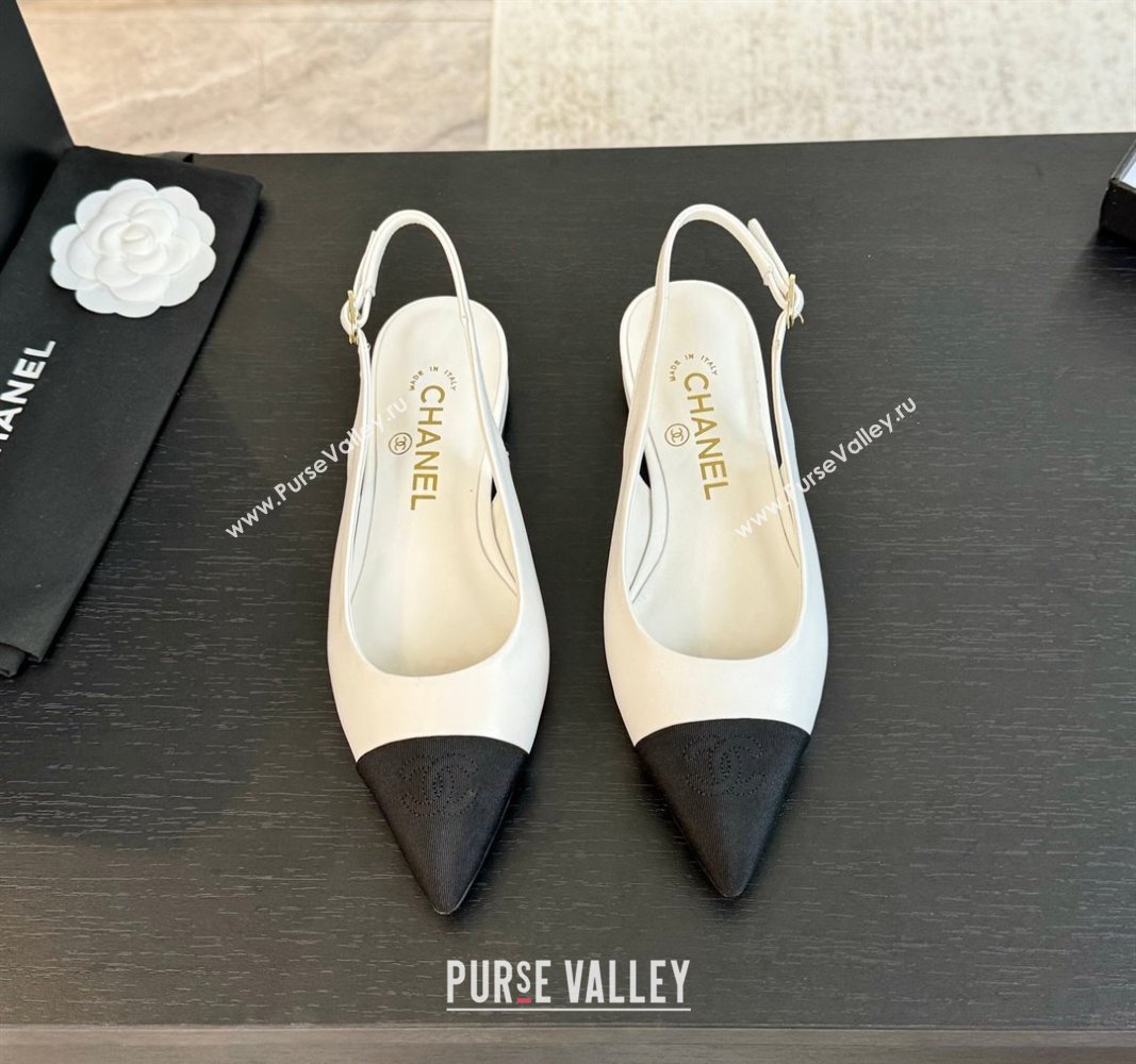 Chanel Calfskin Grosgrain Pointed Slingback Flats White 2024 CH101719 (KL-241017123)