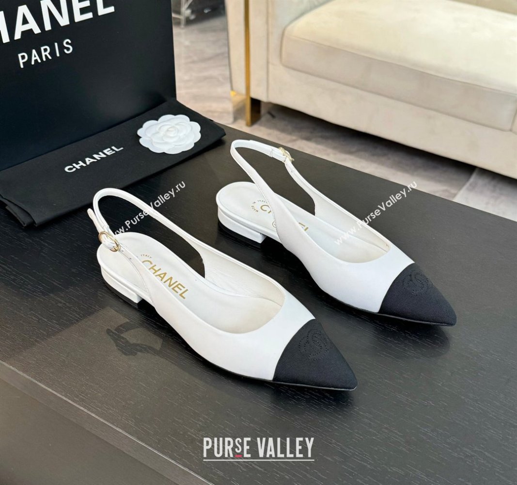 Chanel Calfskin Grosgrain Pointed Slingback Flats White 2024 CH101719 (KL-241017123)