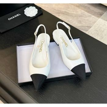 Chanel Calfskin Grosgrain Pointed Slingback Flats White 2024 CH101719 (KL-241017123)