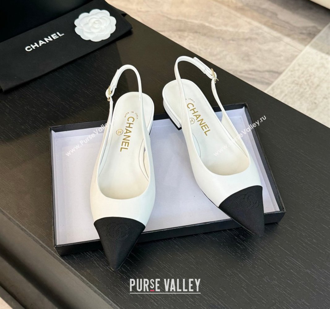 Chanel Calfskin Grosgrain Pointed Slingback Flats White 2024 CH101719 (KL-241017123)