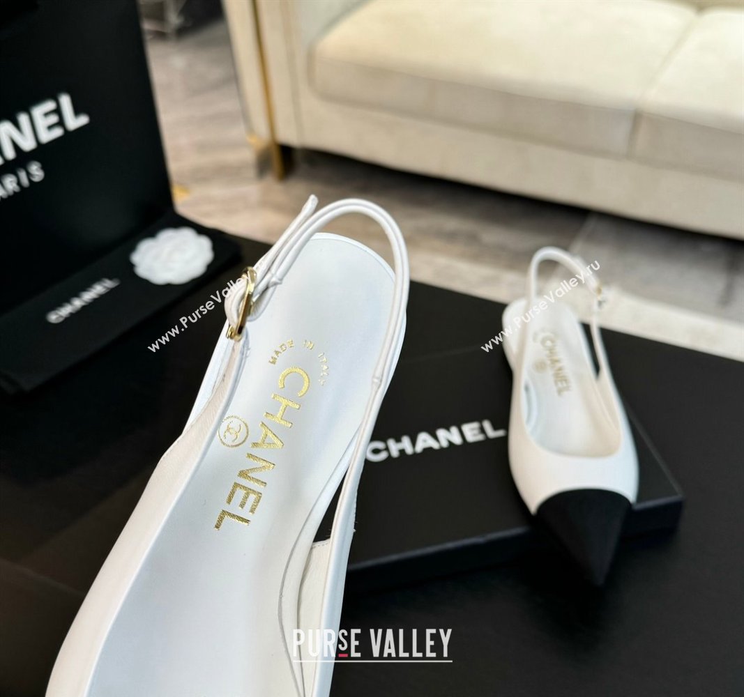 Chanel Calfskin Grosgrain Pointed Slingback Flats White 2024 CH101719 (KL-241017123)