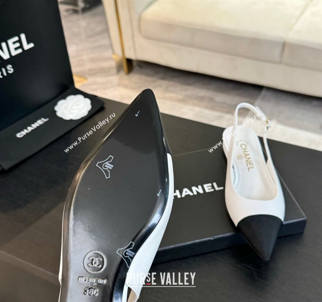 Chanel Calfskin Grosgrain Pointed Slingback Flats White 2024 CH101719 (KL-241017123)