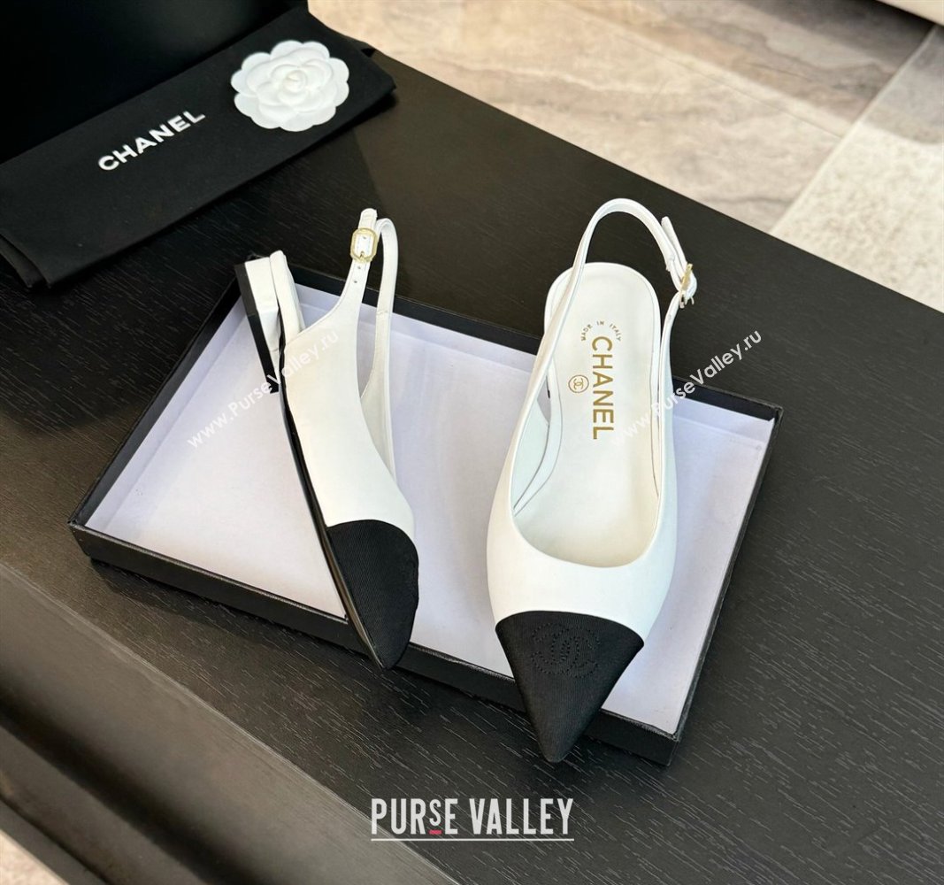 Chanel Calfskin Grosgrain Pointed Slingback Flats White 2024 CH101719 (KL-241017123)