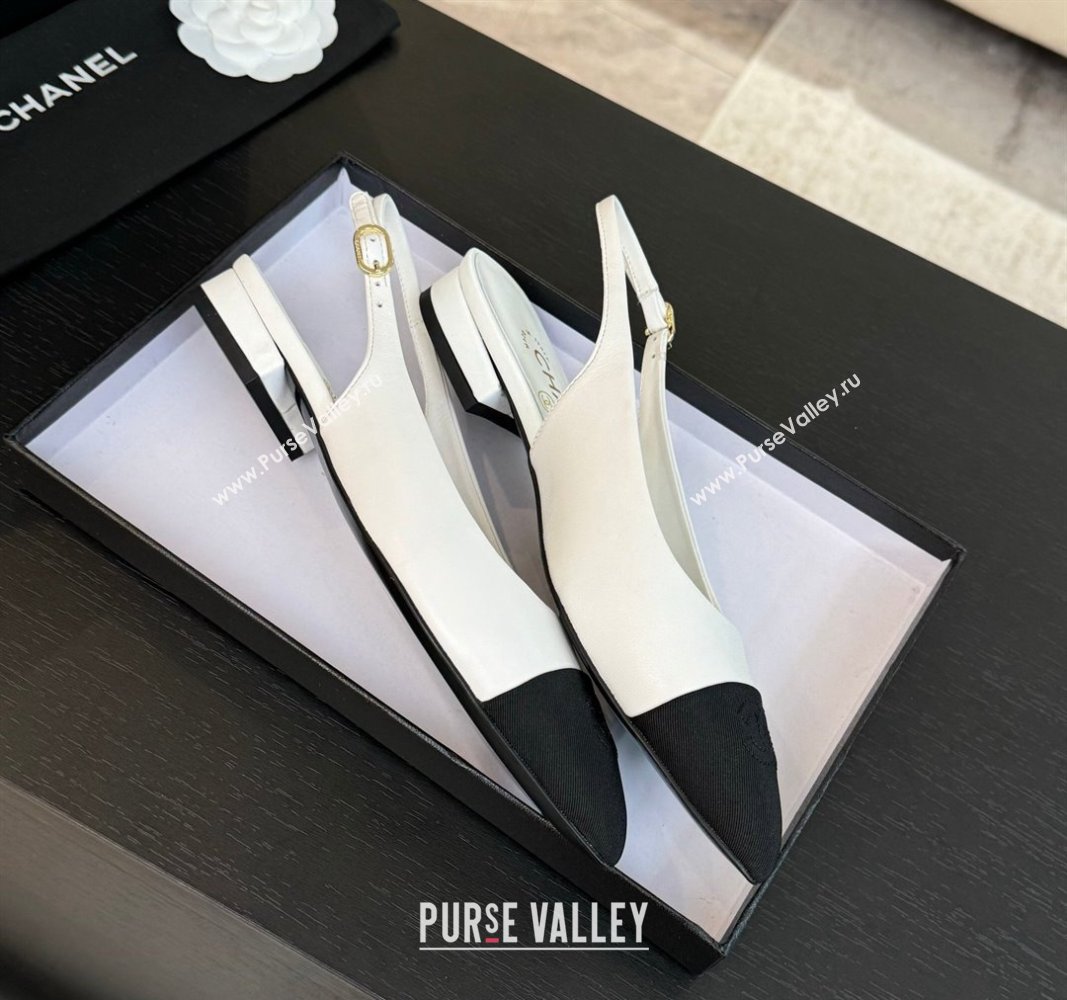 Chanel Calfskin Grosgrain Pointed Slingback Flats White 2024 CH101719 (KL-241017123)