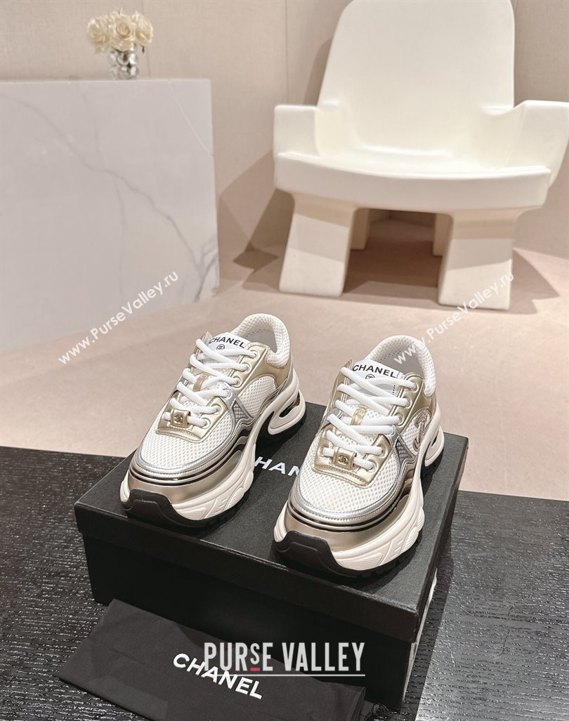 Chanel Calfskin Mesh Sneakers White/Gold 2024 CH101627 (MD-241016095)