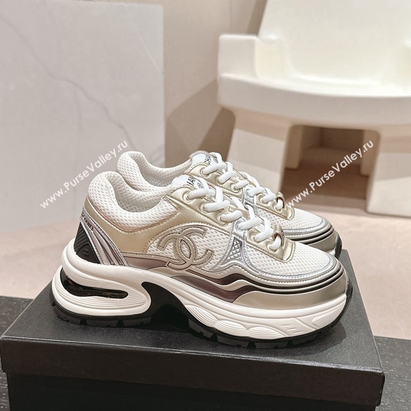 Chanel Calfskin Mesh Sneakers White/Gold 2024 CH101627 (MD-241016095)