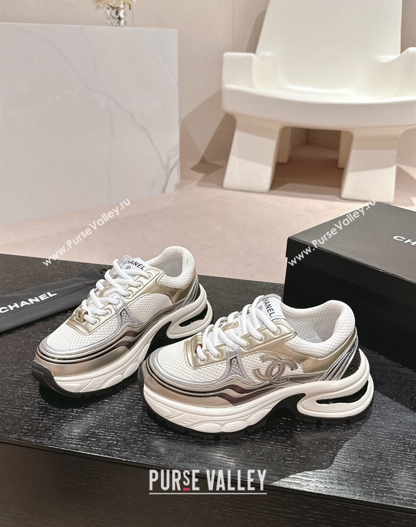 Chanel Calfskin Mesh Sneakers White/Gold 2024 CH101627 (MD-241016095)