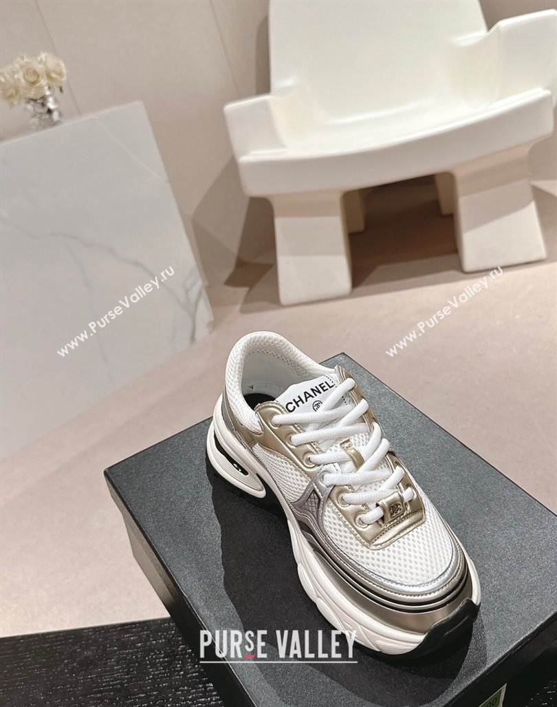 Chanel Calfskin Mesh Sneakers White/Gold 2024 CH101627 (MD-241016095)