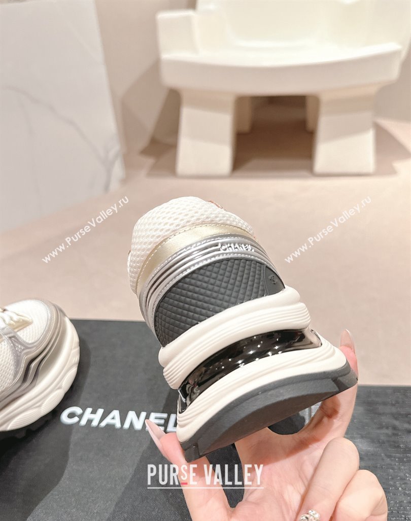 Chanel Calfskin Mesh Sneakers White/Gold 2024 CH101627 (MD-241016095)