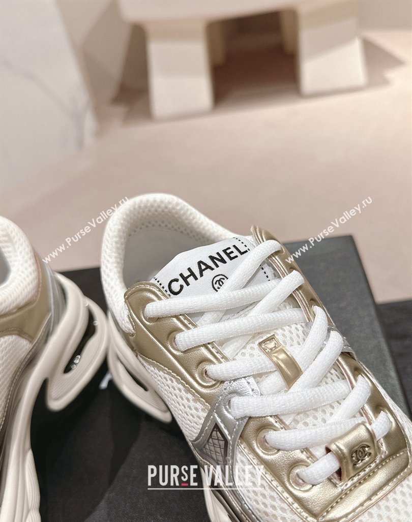 Chanel Calfskin Mesh Sneakers White/Gold 2024 CH101627 (MD-241016095)