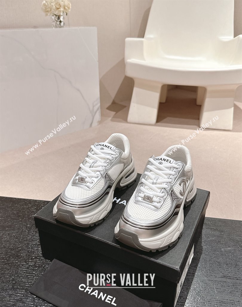 Chanel Calfskin Mesh Sneakers White/Silver 2024 CH101627 (MD-241016097)