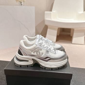 Chanel Calfskin Mesh Sneakers White/Silver 2024 CH101627 (MD-241016097)