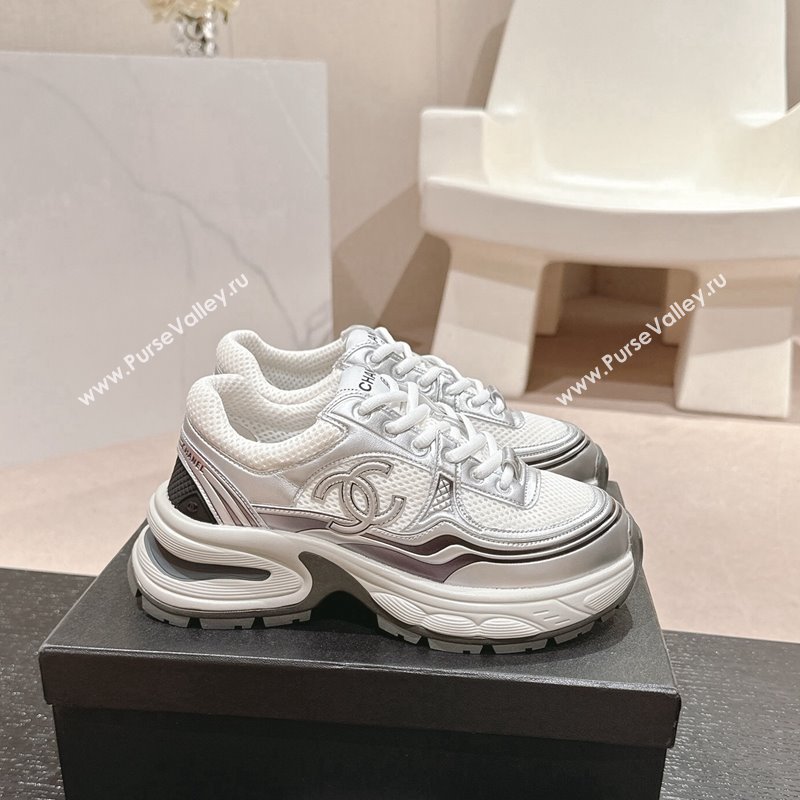 Chanel Calfskin Mesh Sneakers White/Silver 2024 CH101627 (MD-241016097)