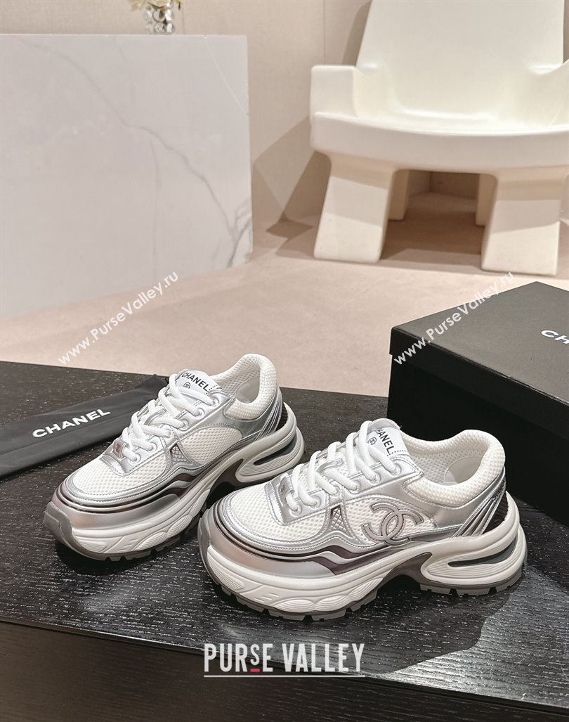 Chanel Calfskin Mesh Sneakers White/Silver 2024 CH101627 (MD-241016097)