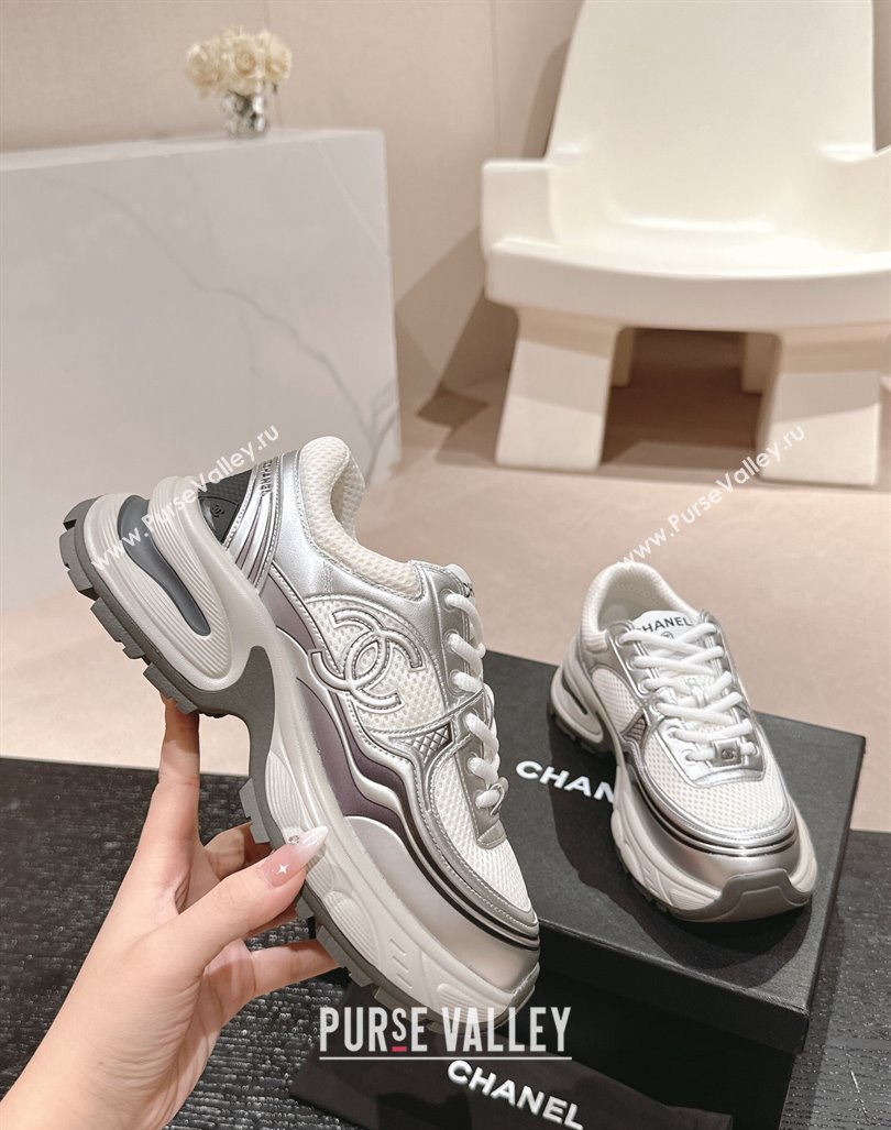 Chanel Calfskin Mesh Sneakers White/Silver 2024 CH101627 (MD-241016097)