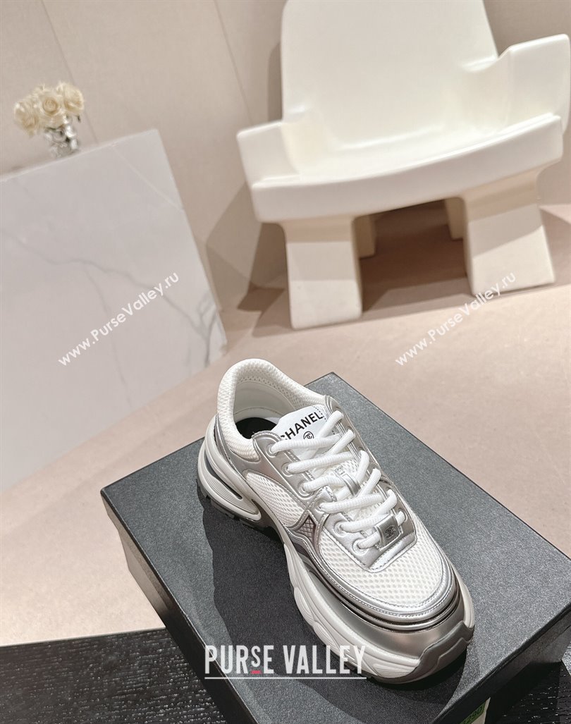 Chanel Calfskin Mesh Sneakers White/Silver 2024 CH101627 (MD-241016097)