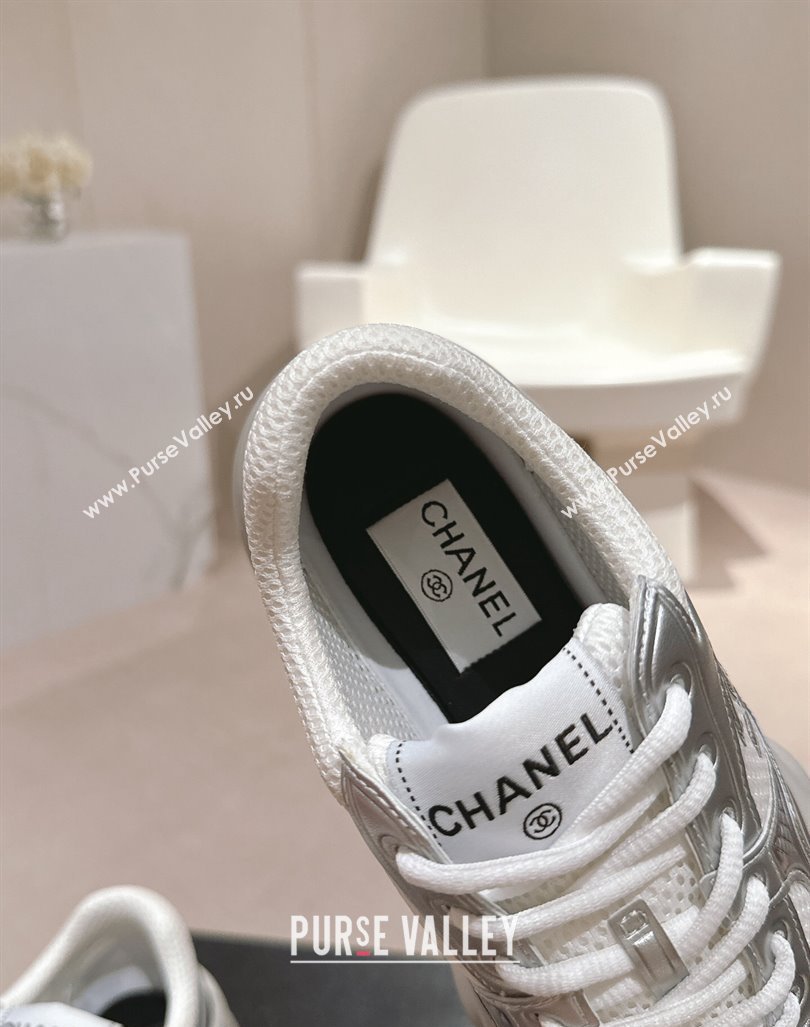 Chanel Calfskin Mesh Sneakers White/Silver 2024 CH101627 (MD-241016097)