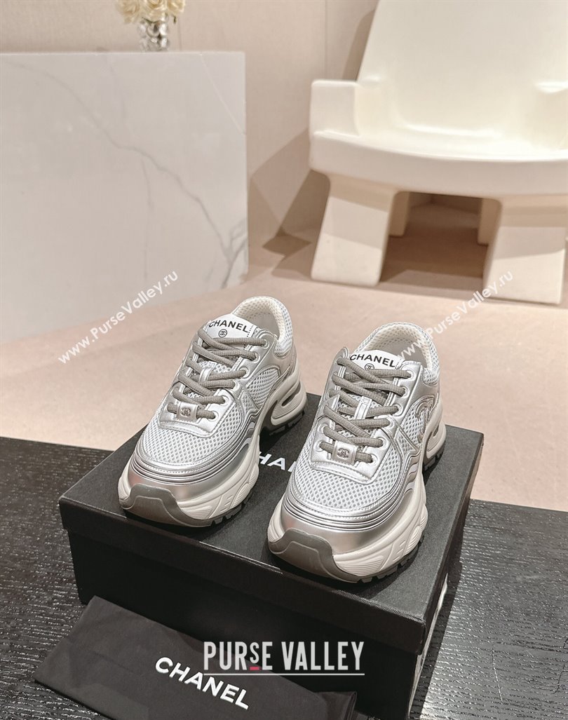 Chanel Calfskin Mesh Sneakers Silver2 2024 CH101627 (MD-241016098)