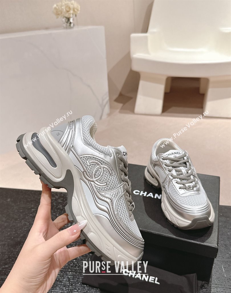 Chanel Calfskin Mesh Sneakers Silver2 2024 CH101627 (MD-241016098)