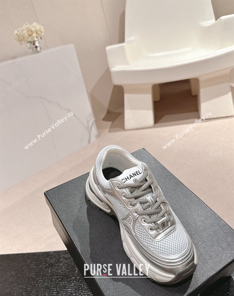 Chanel Calfskin Mesh Sneakers Silver2 2024 CH101627 (MD-241016098)