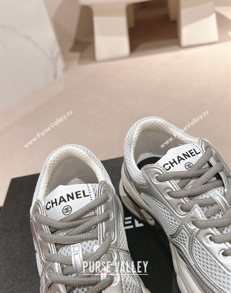 Chanel Calfskin Mesh Sneakers Silver2 2024 CH101627 (MD-241016098)