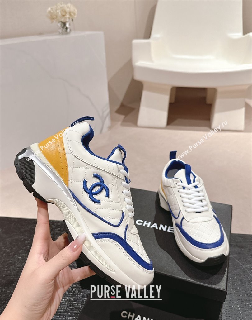 Chanel Quilted Calfskin Sneakers White/Blue 1 2024 CH1016281 (MD-241016102)