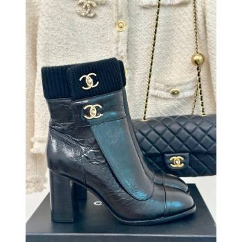 Chanel Calfskin Knit Ankle Boots 8cm with CC Black 2024 CH101617 (MD-241016063)