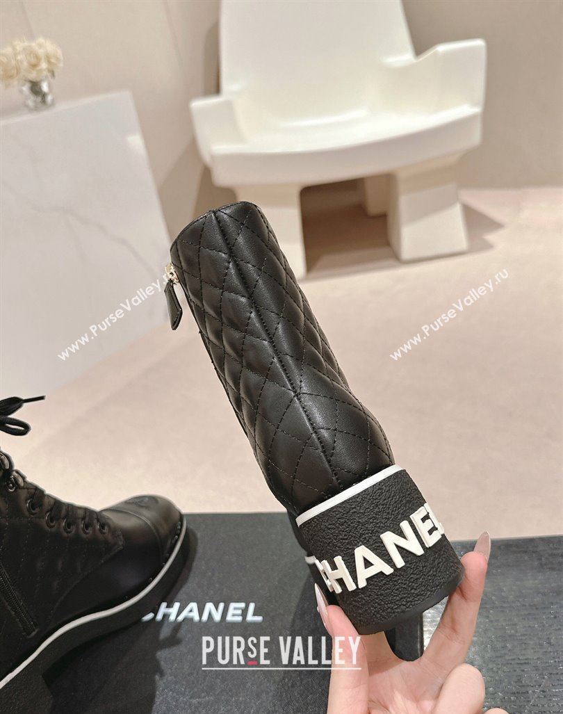 Chanel Contrasting Calfskin Leather Laced-up Ankle Boots Black 2024 CH101622 (MD-241016080)